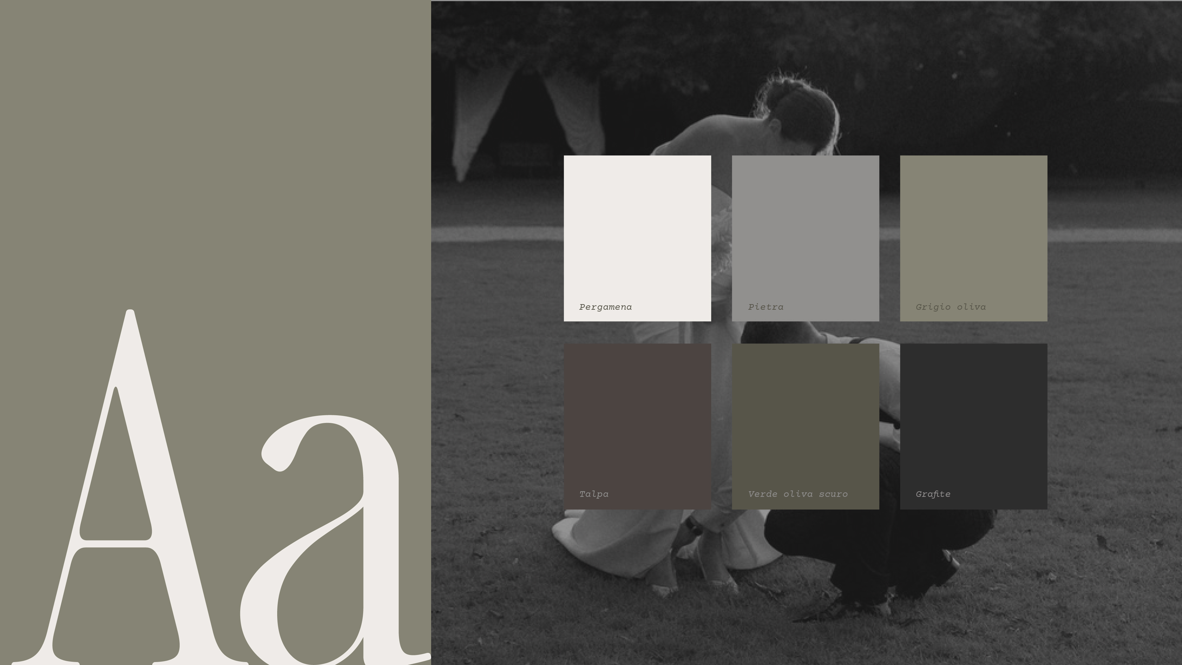 La palette colori e il carattere tipografico del brand Il Bosco degli Eventi
